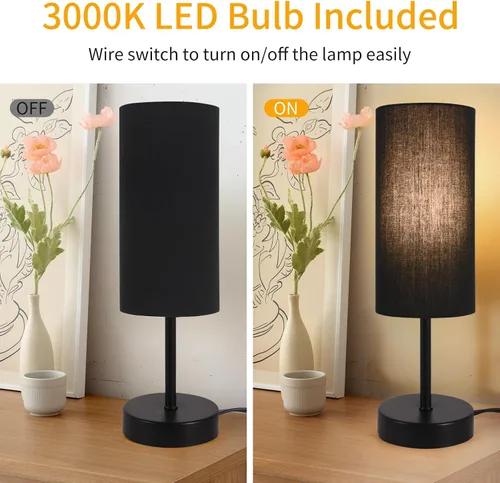 Miniatura 4 de RISLG Juego de 2 lámparas de mesa para recámara, lámparas de noche para mesita de noche con interruptor de cable, lámparas de escritorio