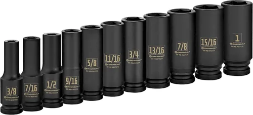 Powerbuilt 647049 Juego de llaves de vaso de impacto profundo SAE de 6 Pt, 11 piezas, color negro