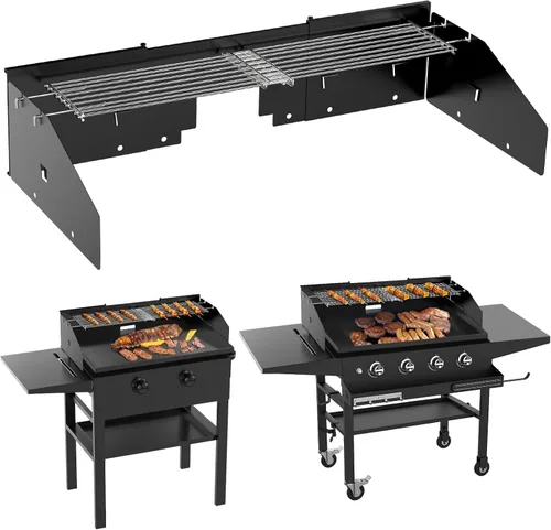 Miniatura 10 de Juego de Protector de Viento Ajustable y Rejilla de Calentamiento para Parrilla de 22" a 28" con Grasa Trasera, Negro, Metal