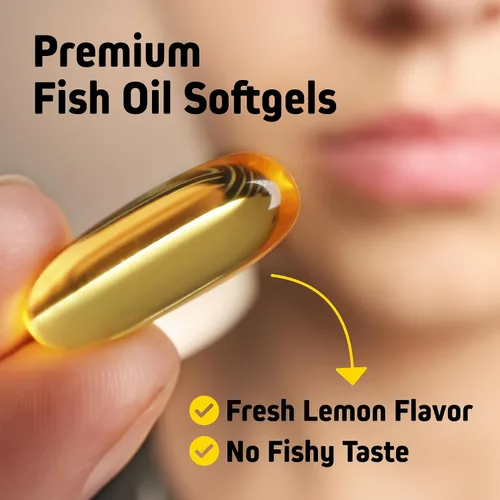 Miniatura 5 de Herbtonics Aceite de pescado Omega 3 de 1250 mg – Alto EPA 450 mg + DHA 300 mg para la salud del corazón y el cerebro Triple fuerza, sabor a limón