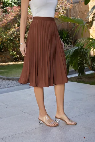 Miniatura 169 de GRACE KARIN - Falda plisada de gasa para mujer, con cintura alta y elástica, vuelo, corte acampanado y longitud por debajo de la rodilla