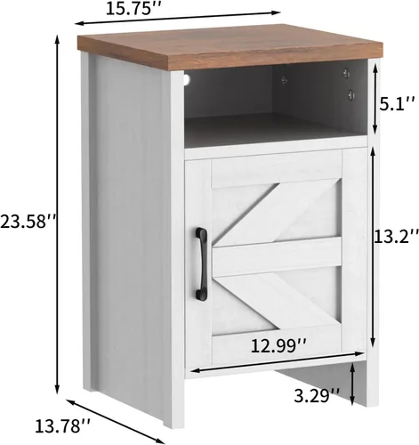 Miniatura 3 de Flamaker Mesa auxiliar, juego de 2 mesitas de noche, moderna mesita de noche con puerta de granero y estante de madera abierto, mesa auxiliar