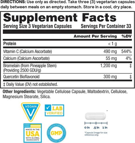 Miniatura 2 de Nature's Life Bromelain Sinus Ease 1200 mg - Suplemento de apoyo inmunológico con vitamina C, más quercetina - Suplemento de salud inmunológica