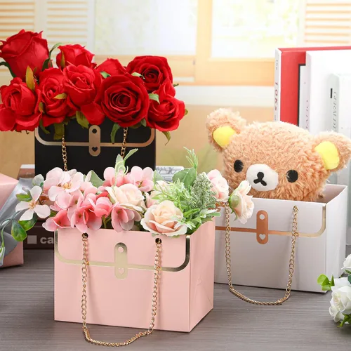 Miniatura 3 de Lincia 24 bolsas de papel de flores para ramos de flores de boda, cajas con asa de cadena, cajas rectangulares para mujeres, bodas, despedidas