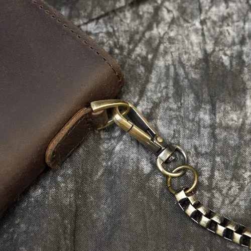 Miniatura 3 de Billetera larga de cuero genuino para hombre, cartera plegable grabada