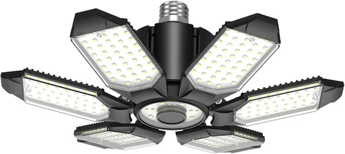 Miniatura 11 de BRAINIAC Bombillas LED de garaje de 100 W con 6 paneles ajustables, E26/E27 tornillo de enchufe, luz LED de techo de garaje deformable para almacén