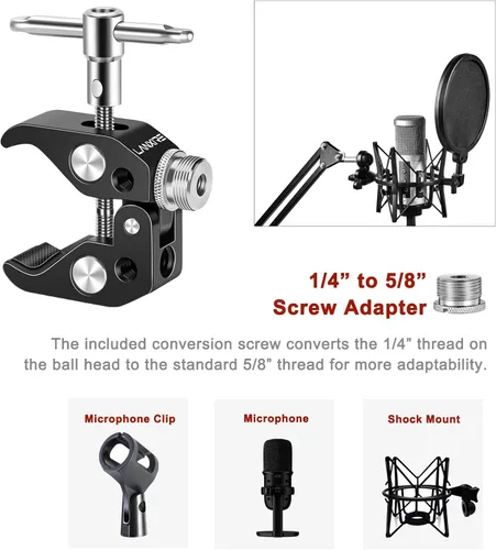 Miniatura 6 de Clip de micrófono con abrazadera de micrófono con tornillo de micrófono de 5/8 pulgadas, compatible con micrófono, soporte de micrófono y accesorios