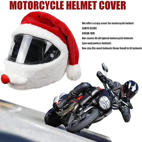 Miniatura 4 de Cubierta de casco de motocicleta de Papá Noel de Navidad, accesorios de decoración para montar en Navidad, Santa motocicleta, cubierta de casco
