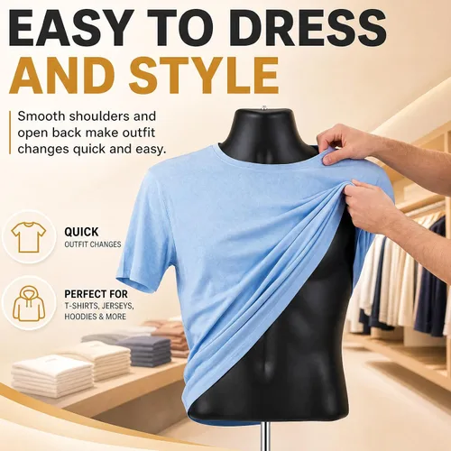 Miniatura 5 de Geetery 1 paquete de maniquí masculino de medio cuerpo con soporte y gancho para colgar, forma de vestido apilable con espalda hueca para exhibición