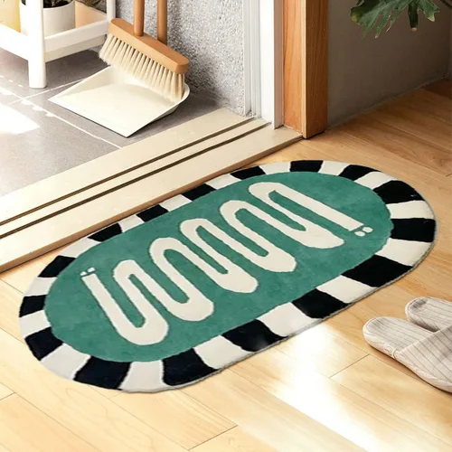 Miniatura 3 de Alfombra de baño ovalada de 16 x 24 pulgadas, tapete absorbente lavable de dibujos animados para niños, tapete suave de cachemira sintética a rayas