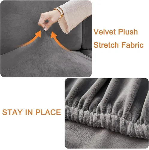 Miniatura 6 de lygooh Fundas de cojín de terciopelo elásticas para sofá, fundas de cojín para sofá, protector de muebles con parte inferior elástica para sofá