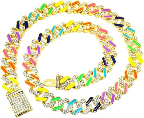 Miniatura 2 de FW Jewelry Cadena de eslabones cubanos esmaltados de plata u oro para hombre collares cubanos gruesos coloridos para mujer cadenas cubanas de hip