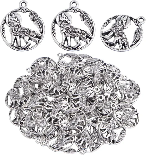 40 dijes de plata antigua con diseño de lobo de aleación vintage, suministros de manualidades para manualidades, collares, pulseras, llaveros,