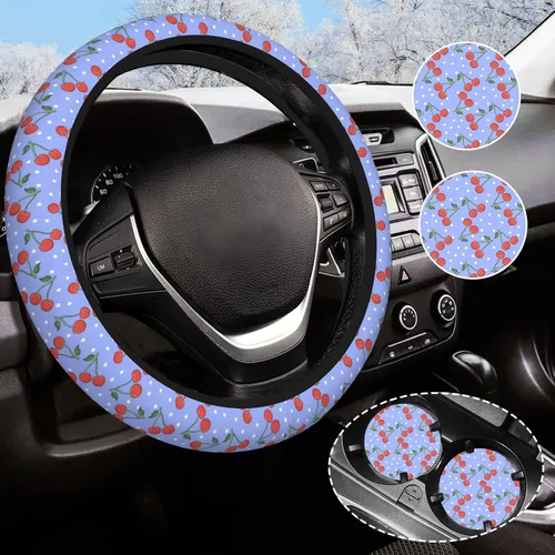 Miniatura 14 de Funda para volante de camuflaje verde para mujeres y hombres con 2 posavasos de automóvil, fundas universales de 14.5 a 15 pulgadas, accesorios