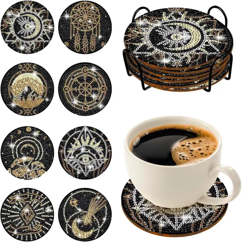 8 piezas de posavasos de pintura de diamante | Posavasos de arte de diamante | Pintura de arte de diamante del Tarot | Regalo de arte y manualidades