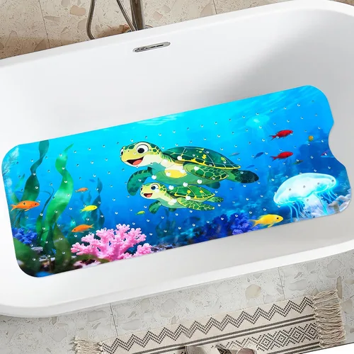 Miniatura 8 de Alfombra de bañera para niños antideslizante, delfines nadan felices en el mar (azul) 40 x 16 pulgadas, extra larga, suave, ventosa para un agarre