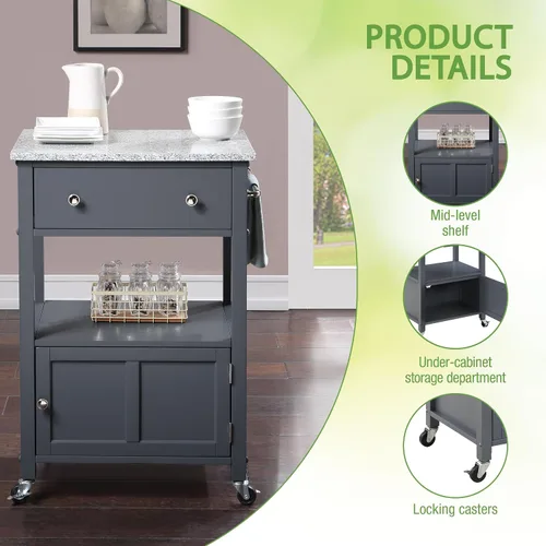 Miniatura 7 de OSP Home Furnishings Fairfax Farmhouse - Carrito de cocina con parte superior de granito, armario de almacenamiento rodante con toallero, estante