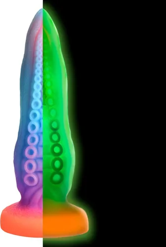 CREATURE COCKS Tenta-Cock - Consolador que brilla en la oscuridad para hombres, mujeres y parejas. Firme y flexible, base de succión fuerte,