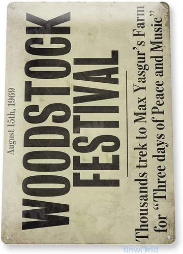 Miniatura 3 de Tinworld Cartel de estaño: Woodstock Festival Retro Music Metal Decor Shop Store Cave A691