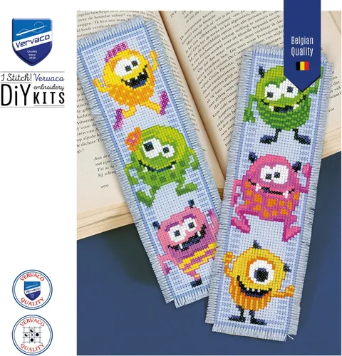 Miniatura 6 de Vervaco Kit de marcapáginas de punto de cruz Little Monsters (juego de 2) 2.4 x 8 pulgadas