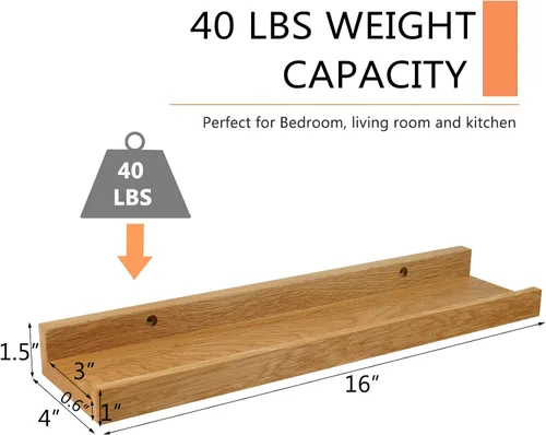 Miniatura 7 de Estantes flotantes montados en la pared, estantes de pared de 12 pulgadas para decoración y almacenamiento, estante de madera de roble macizo Natural