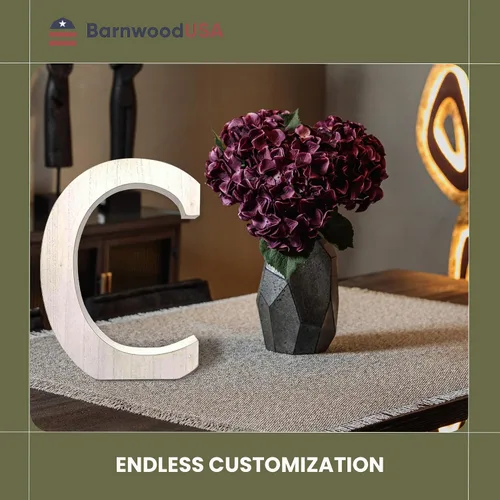 Miniatura 5 de BARNWOODUSA LLC Letras rústicas grandes del alfabeto, monograma de madera de pie para decoración de mantel y chimenea, bloques decorativos de letras
