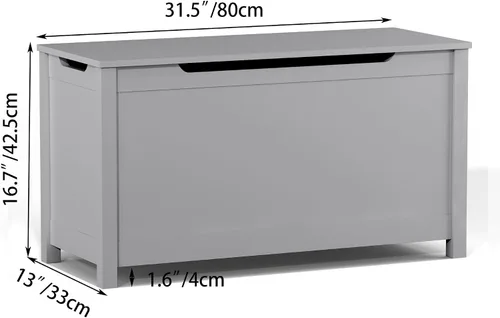 Miniatura 7 de Cofre de juguetes de madera, caja de juguetes para niños, muebles para sala de juegos, banco con tapa con bisagras de seguridad, organizador de Gris