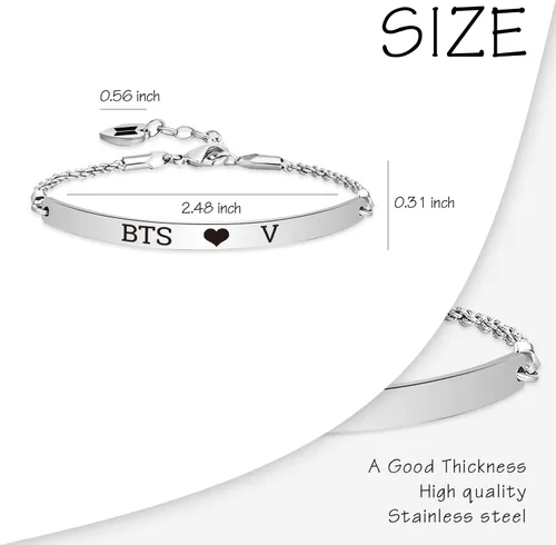Miniatura 7 de WENATA Kpop Bangtan - Pulsera de cadena para niños con texto en inglés "To Love Yourself Army SUGA J-Hope JIN V Jimin RM JK, pulsera de cadena
