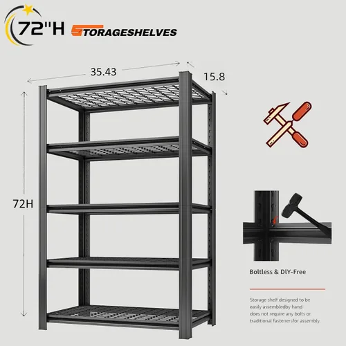 Miniatura 2 de Estantería metálica de 5 niveles, estantes de almacenamiento ajustables, 72 pulgadas de alto x 35.43 pulgadas de ancho x 15.8 pulgadas