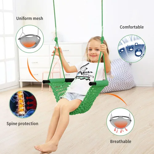 Miniatura 4 de Columpio Tejido a Mano para Niños Pequeños, Asiento de Columpio para Niños con Cuerdas Ajustables, Juego de Columpios Little Tikes, para Exteriores