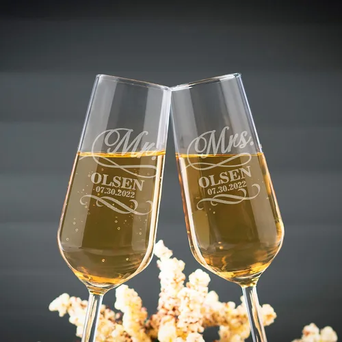 Miniatura 6 de Juego de 2 copas de champán personalizadas para boda, copas de champán personalizadas para novia y novio, señor señor, señora, apellido y fecha