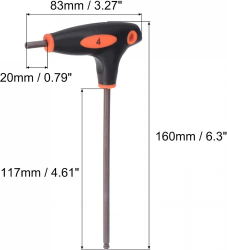 Miniatura 2 de uxcell Llave inglesa con mango en T de llave hexagonal de extremo de bola de 0.157 in, acero métrico S2