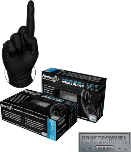 Guantes industriales desechables de nitrilo negro PermaSafe HD, 6+ mil, sin látex, textura elevada, para mecánicos, médicos, alimentos, y más