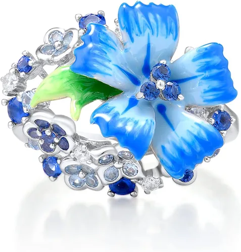 Miniatura 2 de Santuzza Anillo de Plata de Ley 925 con Flores Esmaltadas para Mujeres