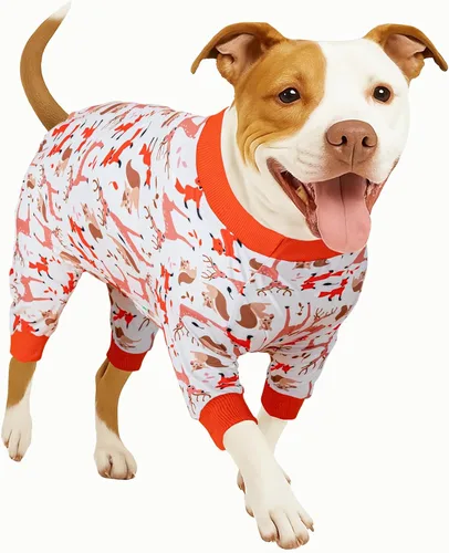 Miniatura 11 de LovinPet Sudadera para perro, tela elástica ligera, estampado de dinosaurio verde oscuro, protección solar, camisa para aliviar la ansiedad