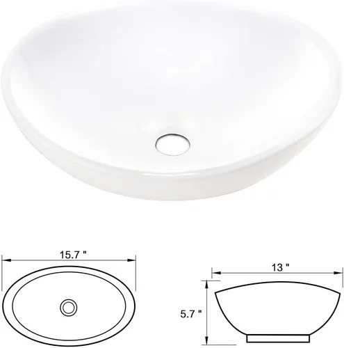 Miniatura 4 de Combo de fregadero y grifo de baño, fregadero ovalado de 16 x 13 pulgadas, fregadero de baño ovalado sobre la encimera, fregadero de baño, grifo