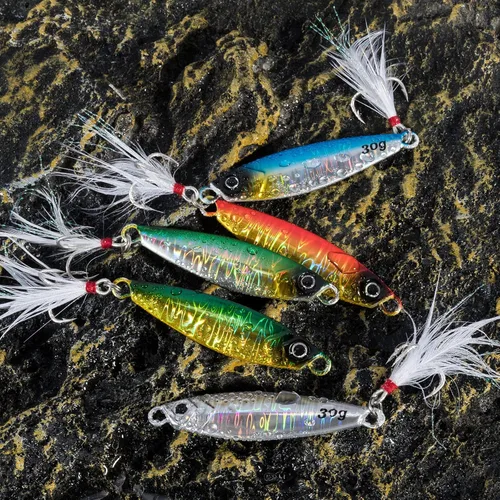 Miniatura 7 de Alwonder Paquete de 5 cucharas de pesca con anzuelos agudos, cucharas de fundición de agua dulce y salada, señuelos de pesca de surf, plantillas