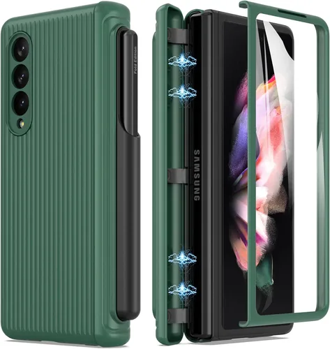 Miniatura 9 de MAKAVO Funda para Samsung Galaxy Z Fold 3 5G con protección de bisagra, protector de pantalla de vidrio templado integrado, ajuste delgado 3D Negro