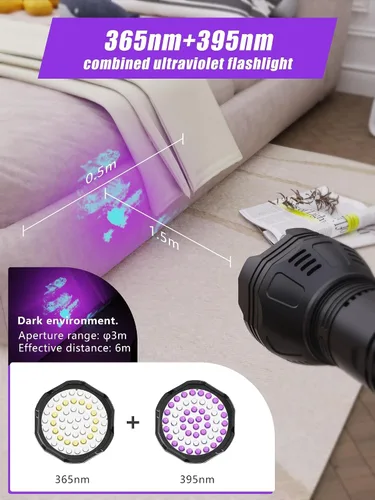 Miniatura 2 de Linternas de luz negra UV recargables de 365 nm + 395 nm, 51 LED, luz negra para detección de orina de mascotas, gatos y perros, linterna