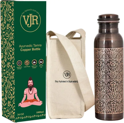 Miniatura 8 de VJR Botella de agua de cobre – 34 onzas extra grande – Lisa, a prueba de fugas, recipiente ayurvédico 100% de cobre puro para beber, soporte