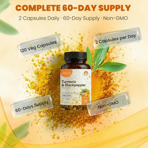 Miniatura 5 de Curcumina de cúrcuma de 1500 mg con pimienta negra 5 mg – Alta potencia, cápsulas veganas – Sin OMG, sin gluten – 120