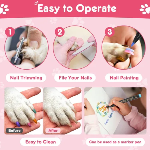 Miniatura 5 de MSDADA Bolígrafos de esmalte de uñas para perros de secado rápido, juego de esmalte de uñas para mascotas, seguro y sin olor, kit de arte de uñas