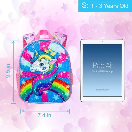 Miniatura 12 de gxtvo Mochila para niños pequeños, correa de seguridad de 9.5 pulgadas para niños y niñas, unicornio, mariposa, sirena, dinosaurio