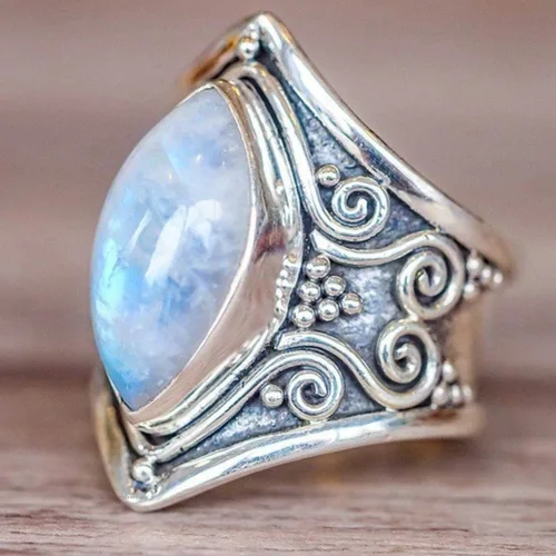 Miniatura 2 de WDIYIEETN Anillo de Plata Vintage 925 Plata de Ley Piedra Natural de Luna de Plata para Mujer Joyería Elegante Anillo de Piedras Preciosas Anillo