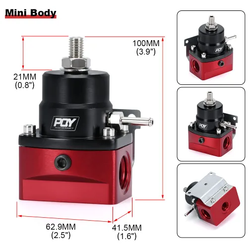 Miniatura 4 de Regulador de Presión de Combustible AN8 de Alimentación y AN6 de Línea de Retorno + Juego de Manómetro 0-160PSI Negro+Rojo
