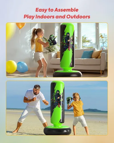 Miniatura 6 de QPAU - Saco de Boxeo para Niños, Bolsa de Boxeo Inflable Estable de 66 Pulgadas con Guantes de Boxeo, Soporte, Juguetes de Boxeo para Niños de 6 a