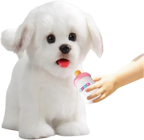 Miniatura 11 de CU-MATE Juguete electrónico de peluche de simulación interactiva, realista, cachorro, gato, con cola para caminar, ladrar, menear, hablar, como