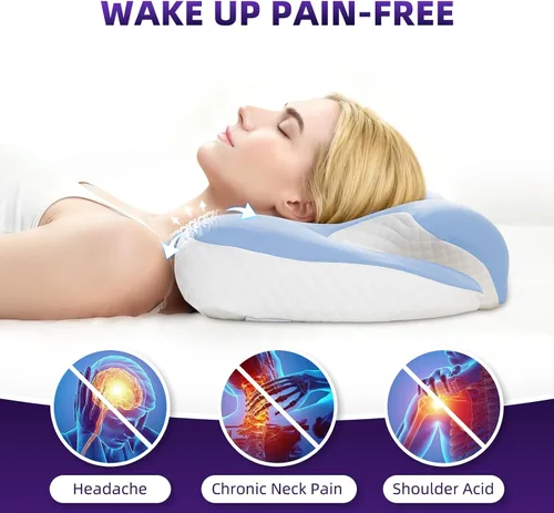 Miniatura 4 de Ergo - Almohada cervical para aliviar el dolor de cuello y hombros, almohadas ortopédicas de espuma viscoelástica de contorno refrescante, almohadas