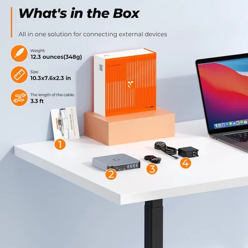 Miniatura 8 de TobenONE Docking Station 3 Monitores, basado en controlador, para MacBook M1-M5/Neo 13-in-1 USB C Dock with 2 4K HDMI, VGA, 4 USB, 65W Charger
