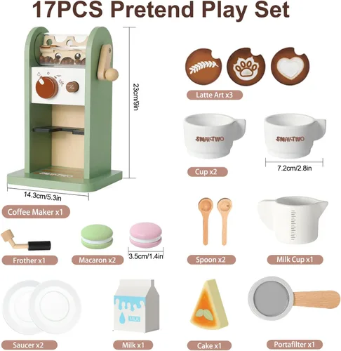 Miniatura 3 de Juguete para cafeteras de madera para niños, juego de máquina de café con molinillo, rutina de preparación de café, estimula el juego imaginativo